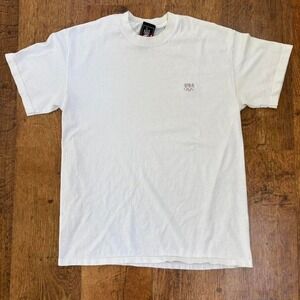 37. vintage jc penny USA Olympic Games embroidered logo white t-shirt w/ flaws
